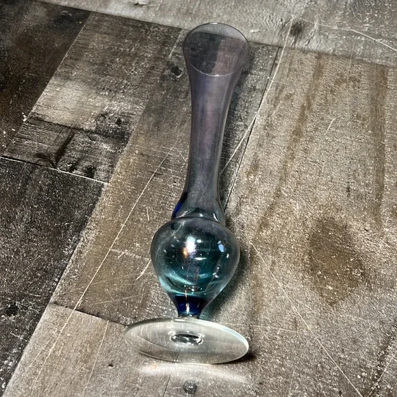 Vintage Hand Blown See Thru Blue Glass with Clear Base - Picture 4 of 5